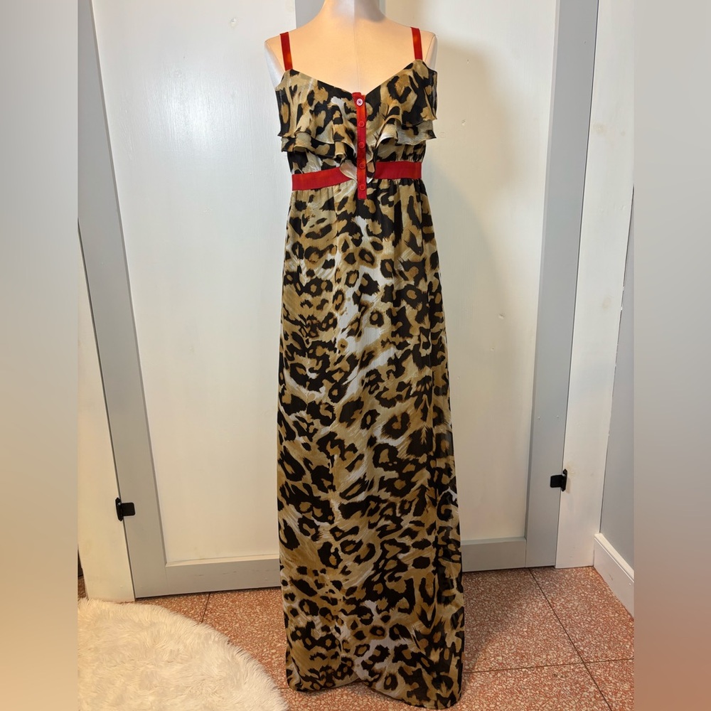 Nicole by Nicole Miller Leopard Animal Print Maxi Dress Size 10 Y2K